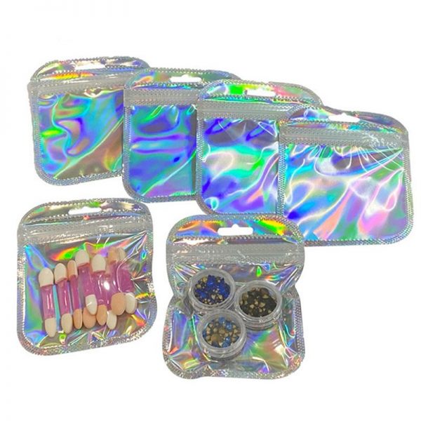 Flat Zip lock Bath Salt Cosmetic Bag One Side Clear Holographic Laser Mini Aluminum Foil Zip Lock Bags Thick