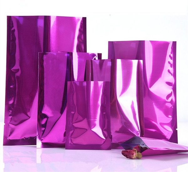 Open Top Shiny Purple Foil Bag Herbal Powder Capsule Chocolate Butter Heat Sealed Gift Bag