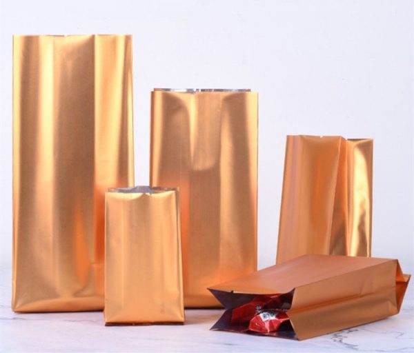 Side Gussets Open Top Gold Aluminum Foil Bag Metallic Golden Spice Coffee Beans Powder Tea Heat Sealing Storage Pouches