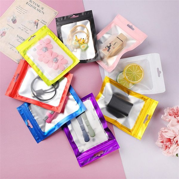 Matte Black Aluminum Foil Window Zip Lock Bags Resealable Nail Beauty Powder Socks Gloves X-mas Sexy Lingerie Hanging Pouches