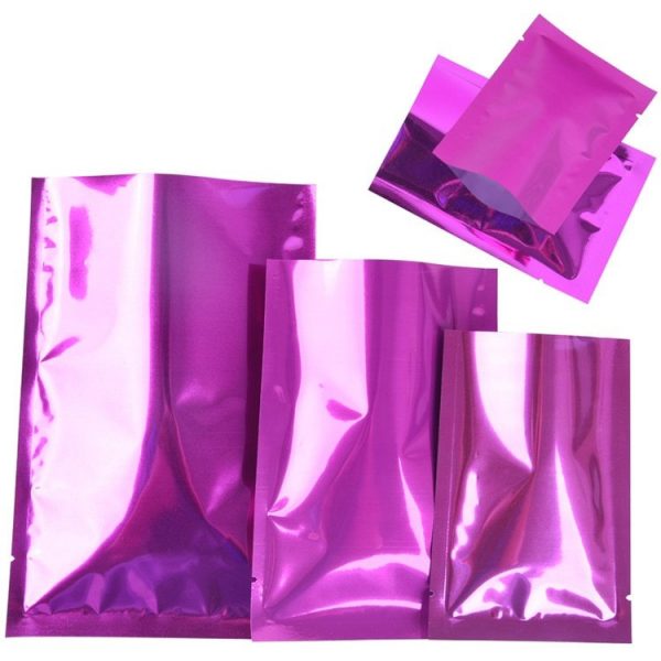 Open Top Shiny Purple Foil Bag Herbal Powder Capsule Chocolate Butter Heat Sealed Gift Bag - Image 2